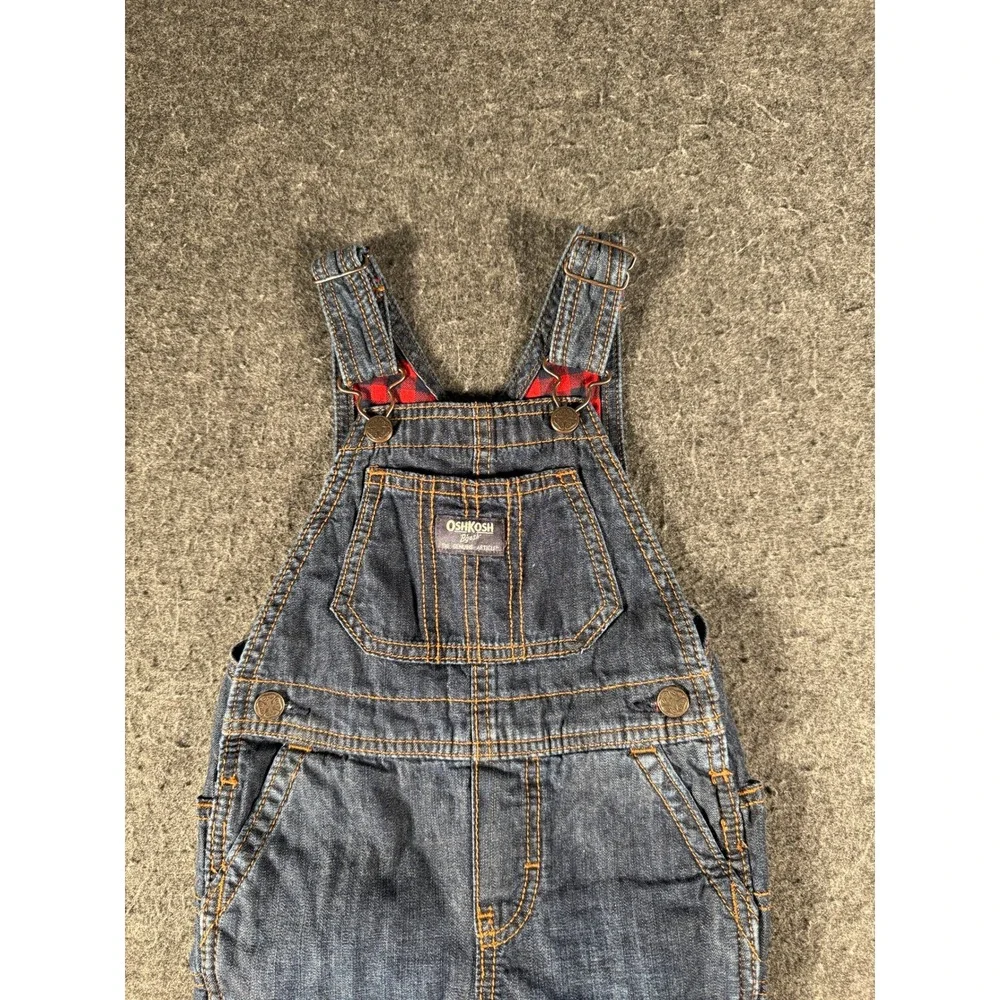 OshKosh Bgosh Kids 24M Flannel Lined Denim Overalls Blue Plaid Carpenter Bibs